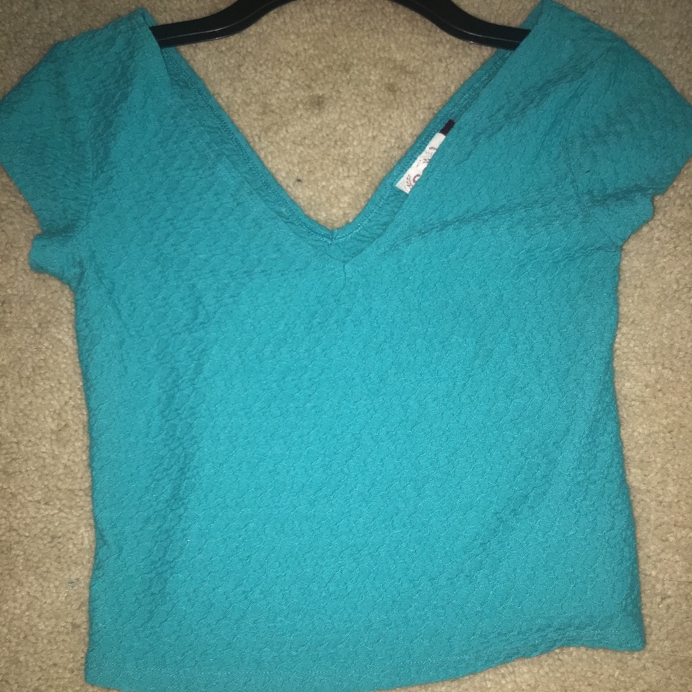 Deep teal off shoulder crop top